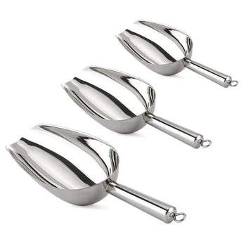 

Ice Scoop Set Of 3, Stainless Steel Scoops For Food Popcorn Sweet Candy, Rust Free and Heavy Duty, Solid and Dishwasher Safe - 5