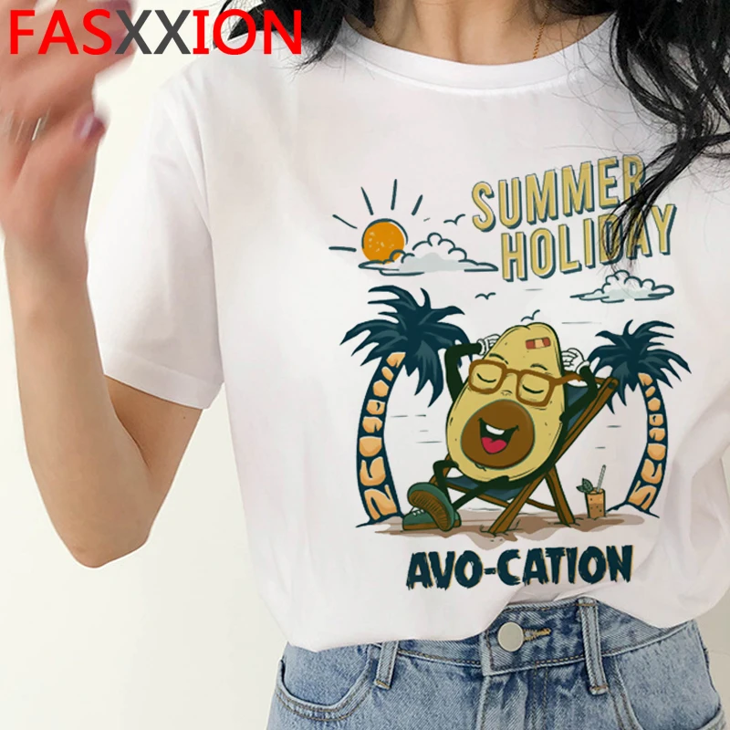 Kawaii Avocado Funny Cartoon T Shirt Women Summer Vegan Cute Anime T-shirt 90s Summer Graphic Tshirt Fashion Top Tees Female