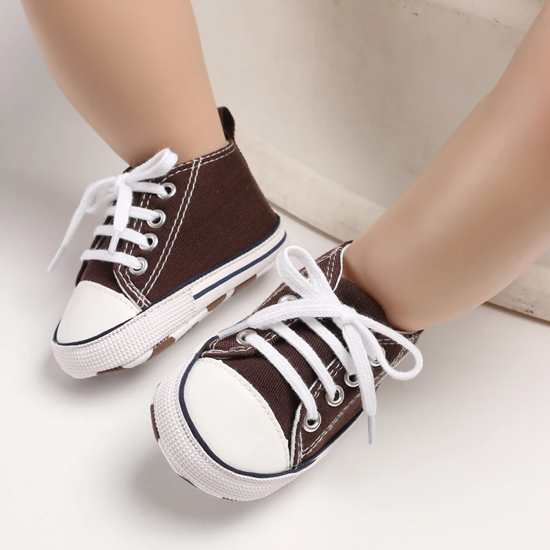 Детская парусиновая обувь, комплект одежды для новорожденного мальчика и девочки, анти-скольжения мягкая подошва кроватки обувь повседневная парусиновая обувь для тех, кто только начинает ходить, ходунков, 0-18 м