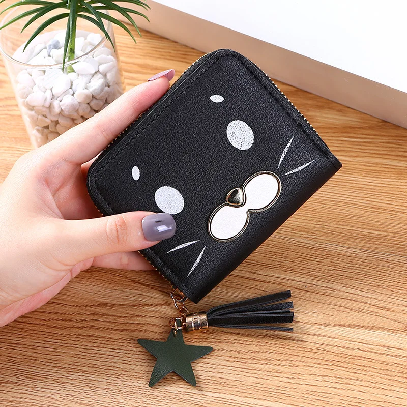 new small wallet ladies short zip wallet Korean version of the cute cat mini key coin purse