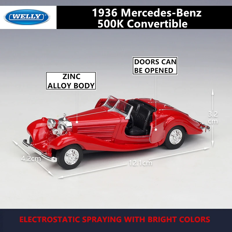 WELLY 1:36 Mercedes-Benz 1936 500K классическая модель машины из сплава, имитационная Коллекция игрушек, вытягивающая автомобиль, коллекция подарков