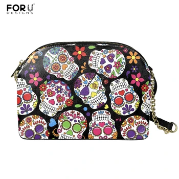 

FORUDESIGNS Brand Designer Women Shell Bags Punk Style Sugar Skull Print Female Messenger Bag Durable PU Leather Shoulder Bag