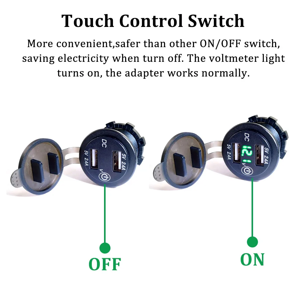 Водонепроницаемый, 24 В/12 В, мотоциклетная розетка с переключателем напряжения, светодиодный дисплей, двойной USB 2.4A+ 2.4A(4.8A), зарядные устройства для автомобилей, лодок, квадроциклов