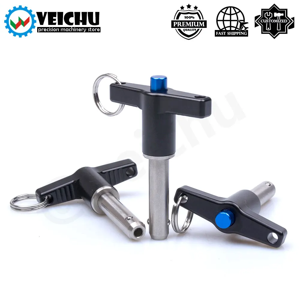 Cylindrical Locating Dowel Pin Stainless Steel Ball Lock Pins Stainless Steel Pins Clips 1pcs T-Handle Aluminum Grip Fastening Locating Safety Pins VCN117 Quick Release Button Pins Ball Lock With Ring
