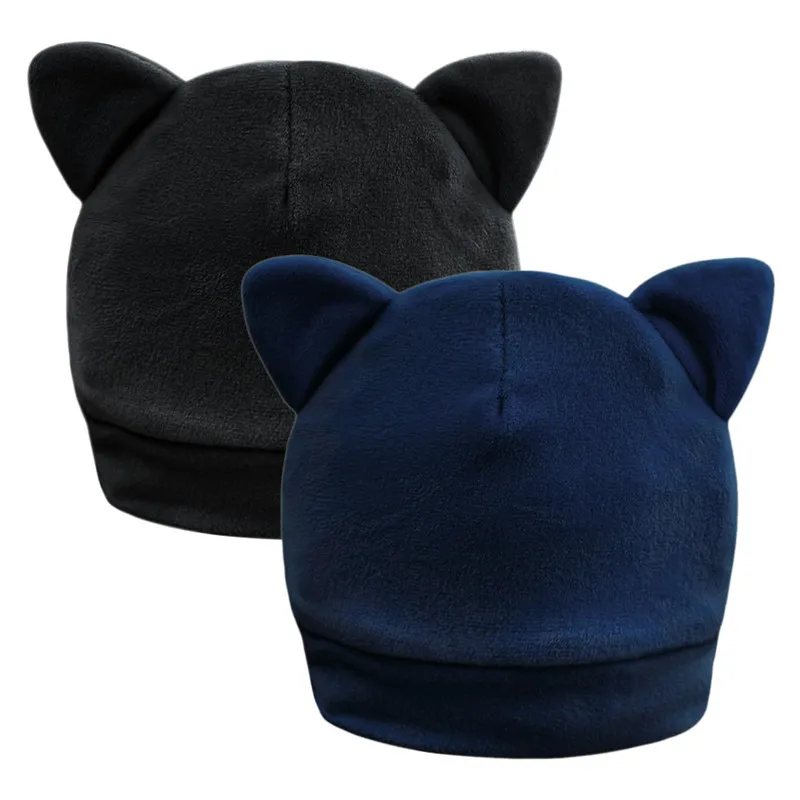 Navy Cat Set 2 Полиэфирная шапка для новорожденных девочек; мягкая шапка с хлопковой подкладкой для маленьких мальчиков; теплая удобная шапочка с милыми ушками для младенцев; сезон зима-весна - Цвет: Navy Cat Set 2