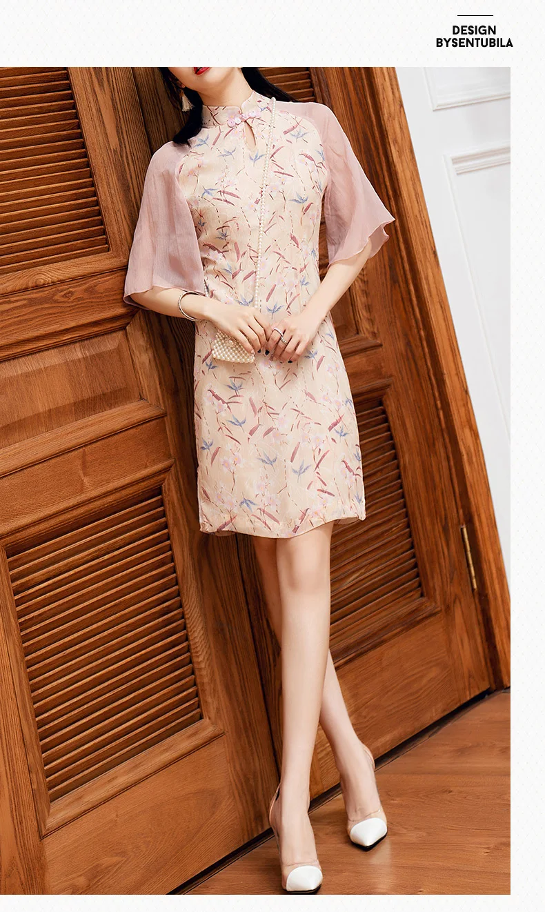 Manufacturers Direct Selling New GIRL'S Cheongsam Summer New Style Chiffon Young Printed Modified Version of Short 19303