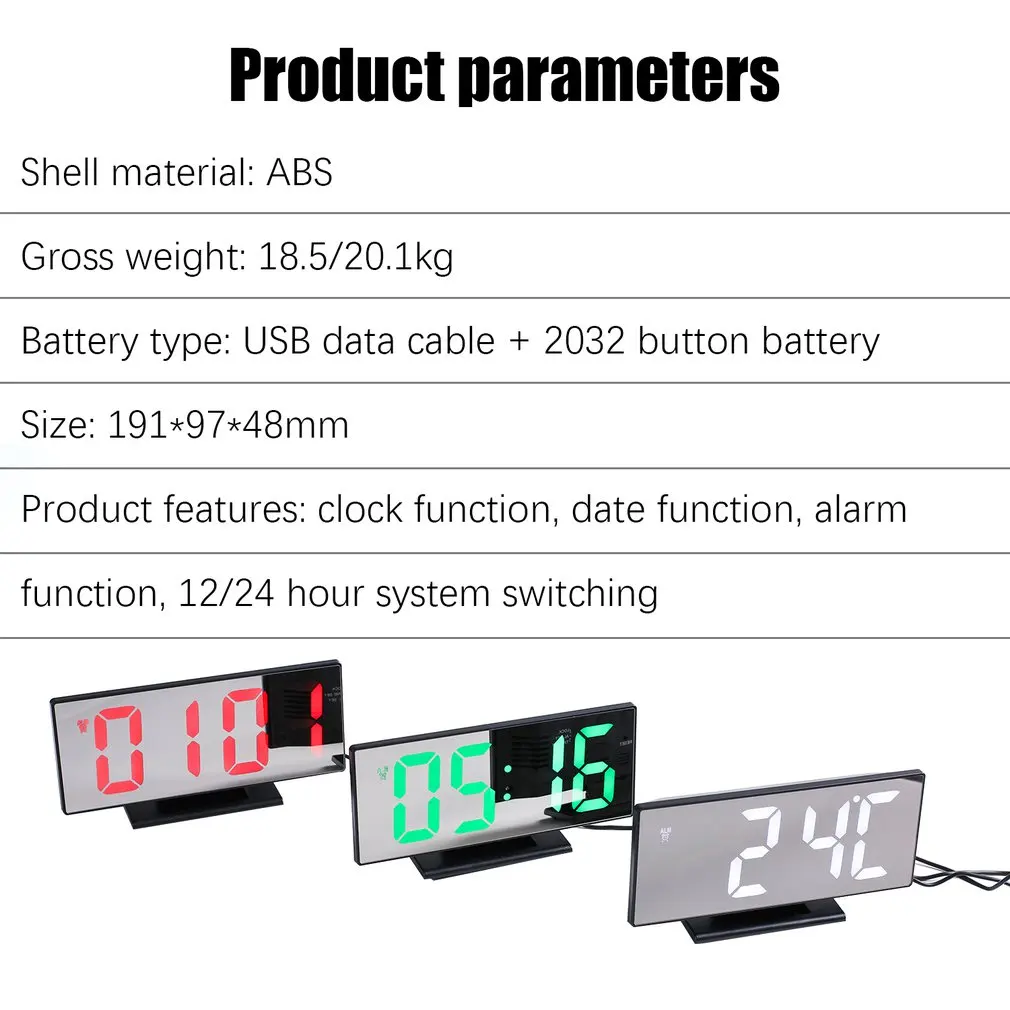 Snooze Desk Digital Alarm Clock LED Mirror Clock Multifunction Snooze Display Time Night Led Table Desktop
