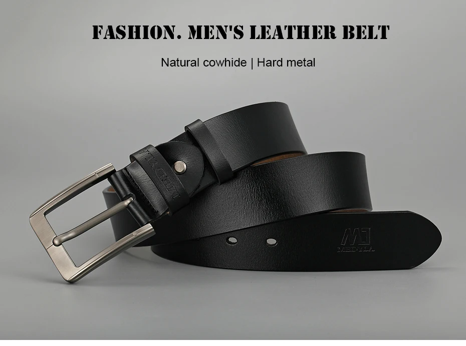 MEDYLA natural leather belt men's fashion casual business smooth belt soft leather no interlayer hard steel buckle belt for men