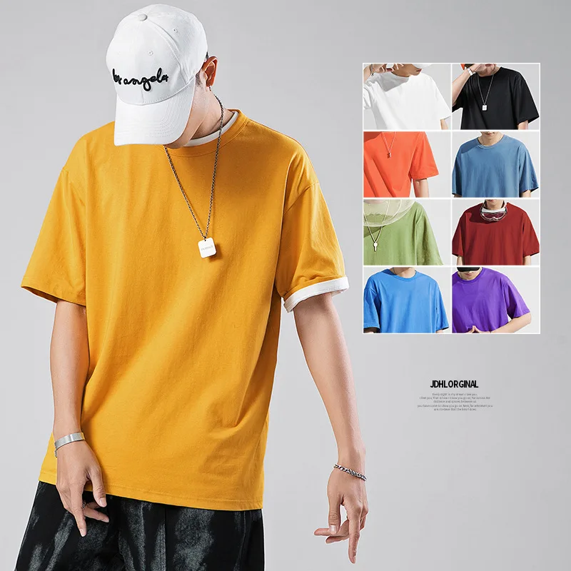 

Top Quality 100% cotton t shirt Hip Hop mens T-shirt homme men's short sleeved O-neck solid color casual T-shirts Tops Tees