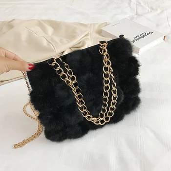 

Soft Faux Fur Small Crossbody Bags for Women 2021 Winter Branded Trend Shoulder Handbags Women's Designer Trending Hand Bag
