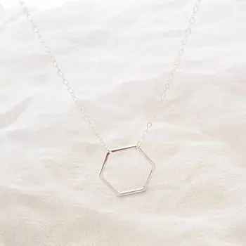 

Gift 1 Hollow Geometric Hexagon pendant chain Necklace Simple Open Line Hive Hexagon Honeycomb shape Necklace for Wome jewelry