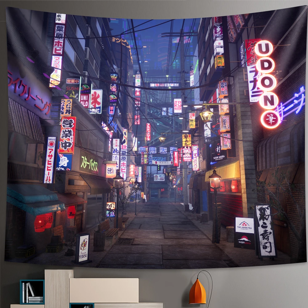 Tokyo Metropolitan nightlife tapestry Japanese wall hanging bedroom home decor Bohemian decorative Hippie printed sheet tapestry decor