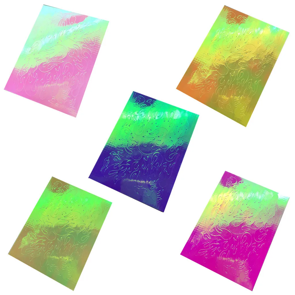 Holographic Nail 5 PCS Nail Art Stickers Flame Reflections Tape Adhesive Foils DIY Decoration Flame Dandelion Panda Manicure - Цвет: B