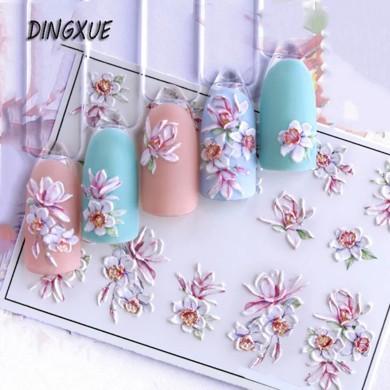 

1pc 3D Acrylic Engraved Nail Sticker Embossed Pink Small Daisy Flower Water Decals Empaistic Nail Water Slide Decals Z0371
