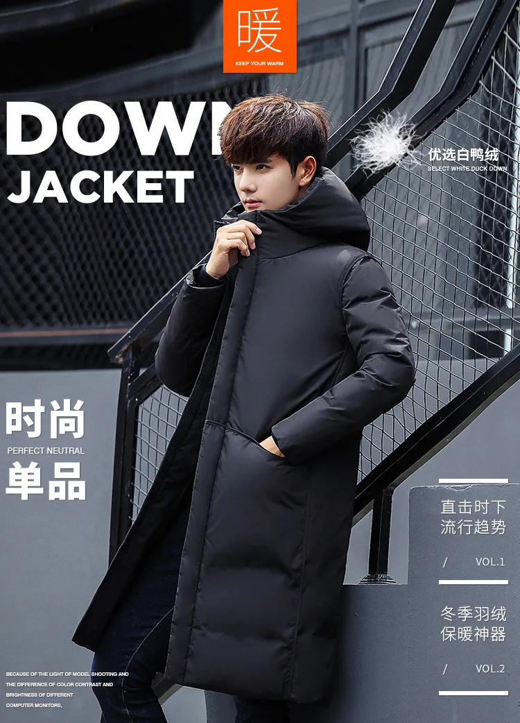 New Style Mid-length down Jacket Men's Slim Fit Hooded Winter Men Thick Warm Coat Winter Trend Cotton-padded Jacket