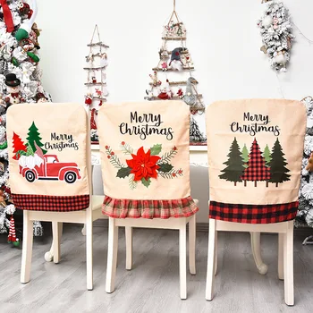 

2020 New Christmas Decoration Chair Cover Creative Cartoon Machine Embroidered Linen Christmas Flower Chair Back Cover Car Back