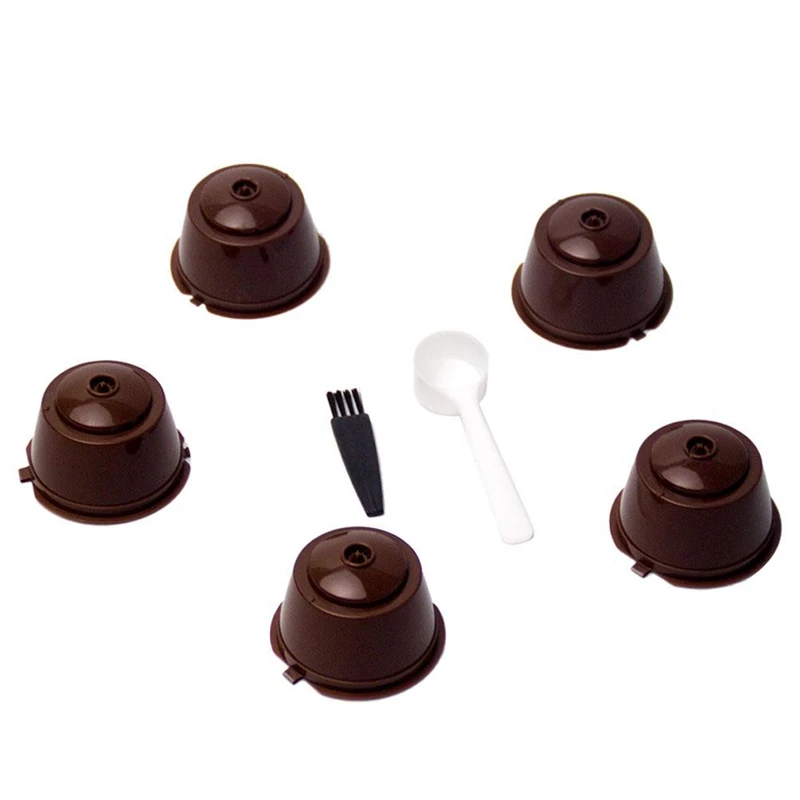 5Pcs Coffee Filter Basket Capsules Reusable Refillable Nescafe Capsule Cup Coffee Machine Coffee Capsule Caps Spoon Brush