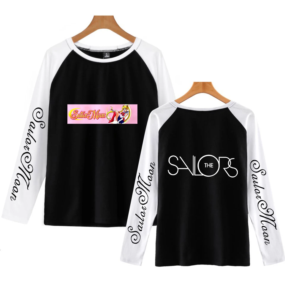 New t shirts men Popular singer Sailor Moon printed t-shirt Patchwork long sleeve casual Harajuku style tshirt streetwear tops