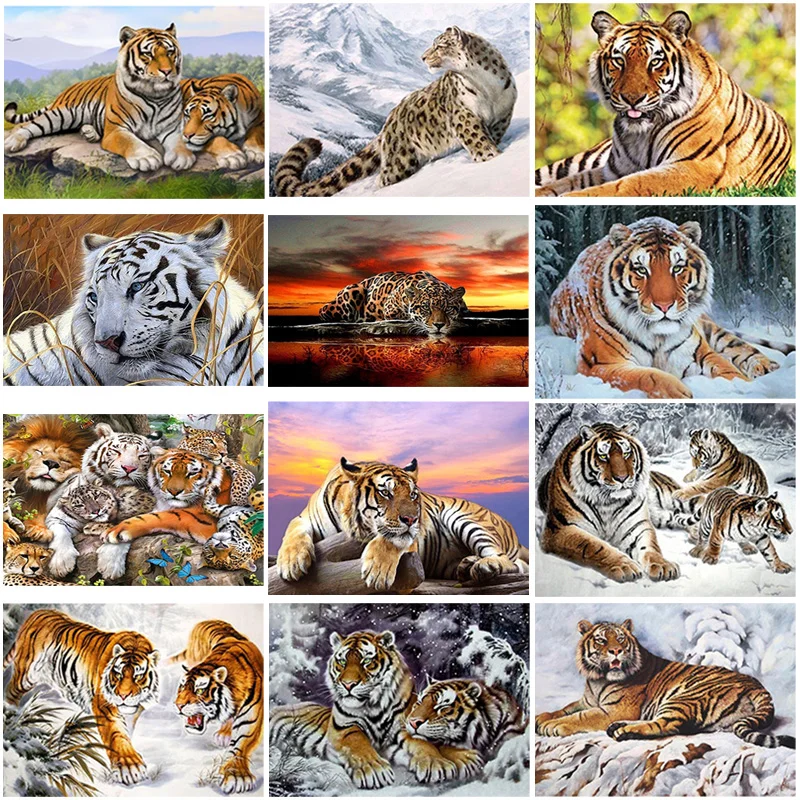 

DIY 5D Diamond Painting Full Round Drill Resin Mosaic Tiger Diamond Embroidery Animal Cross Stitch Rhinestones Gift Home Decor