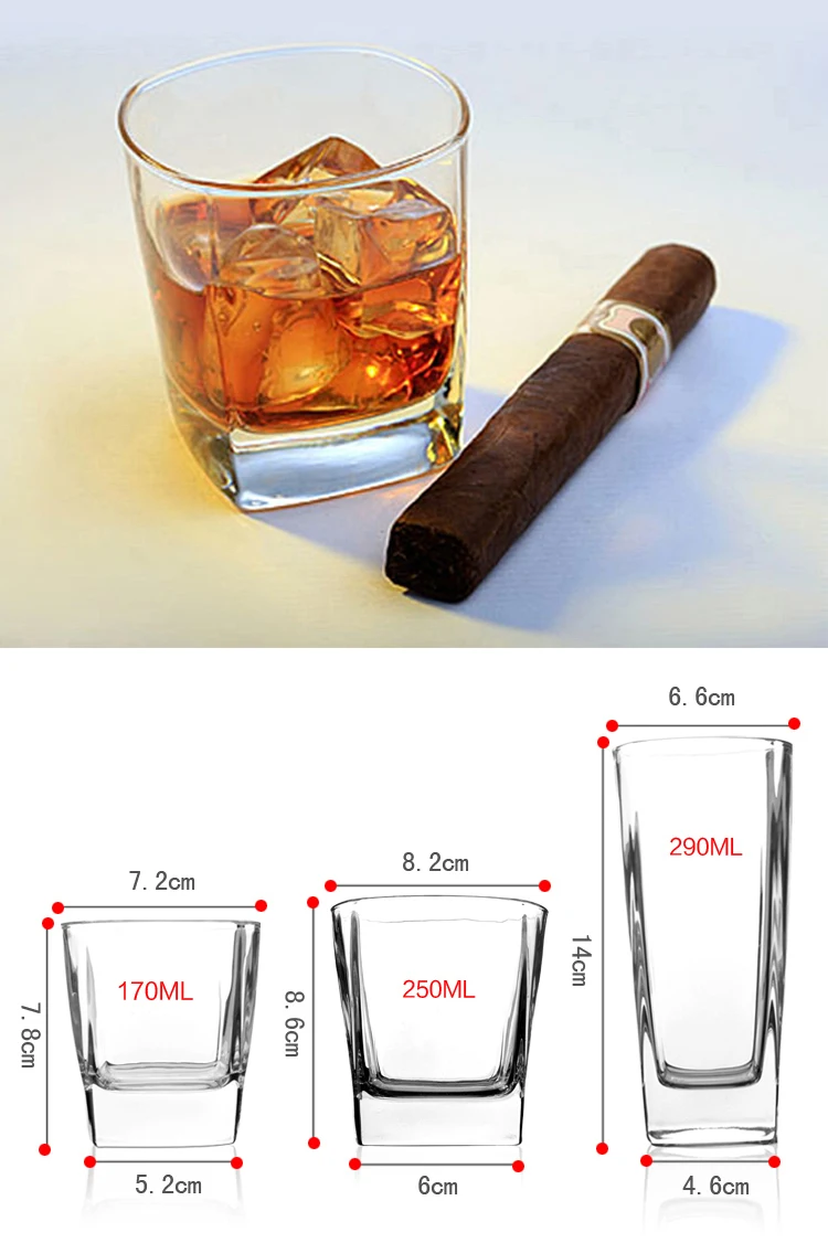 Square Glass, Classical Glass, Whisky Glass, Water Glass, Beverage Glass, Thickened Heat-resistant Glass glass wine tumbler