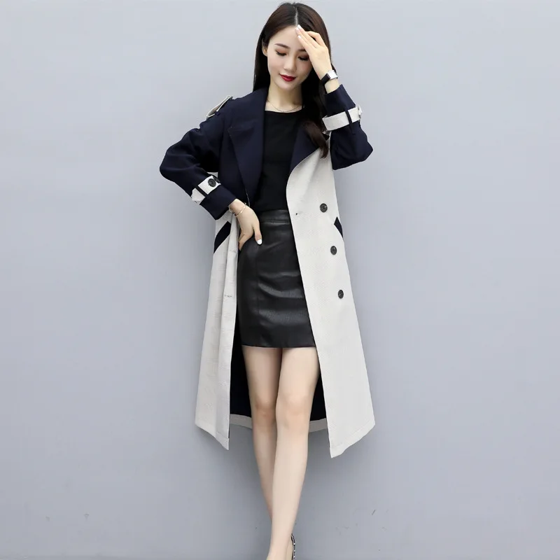 Autumn New Products Korean-style Slim Fit Collage Contrast Color Elegant Boutique WOMEN'S Trench Coat M6002