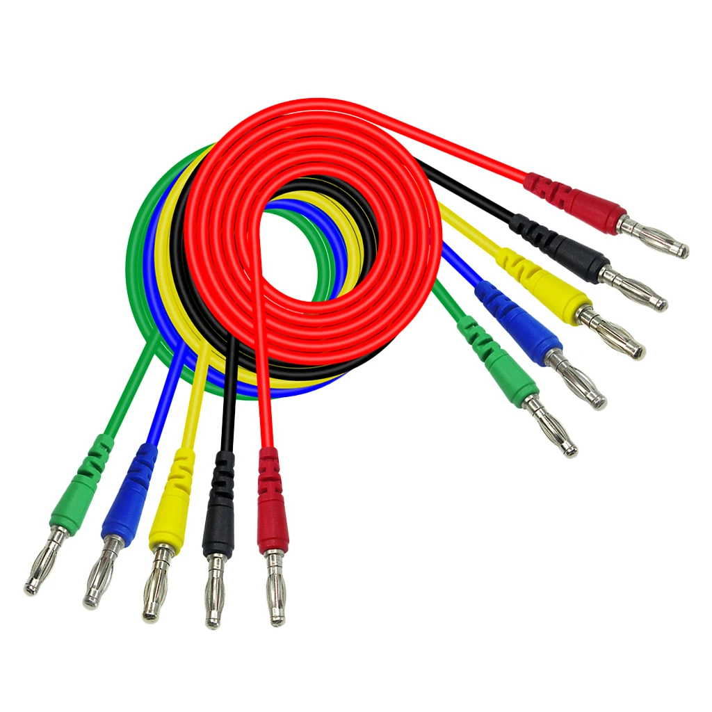 5Pcs 39inch 4mm Stackable Banana Plug To Banana Plug Test Cable Cord For Multimeter 5 Colors