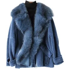 Зимняя теплая куртка женская из овечьей шерсти овечья шерсть женский натуральный Лисий меховой воротник оторочка из овечьей шерсти верхняя одежда короткое пальто из натурального меха