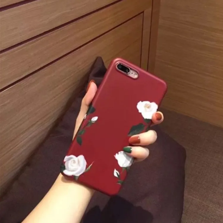 

case for iPhone 11 XR 7 8 11 Pro Max X XS Max Plus 6 6s wine red vintage flower soft cover