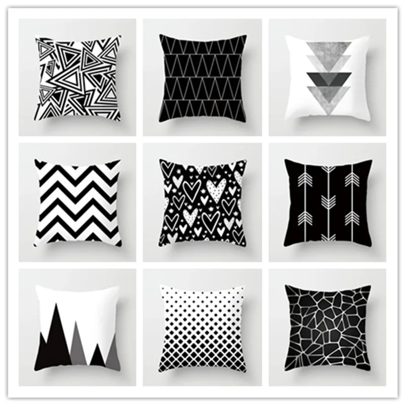 

Microfine Pillowcase Velvet Fabric Pillow Cushion Cover Square 45*45cm Throw Pillows Home Decoration Black Geometry