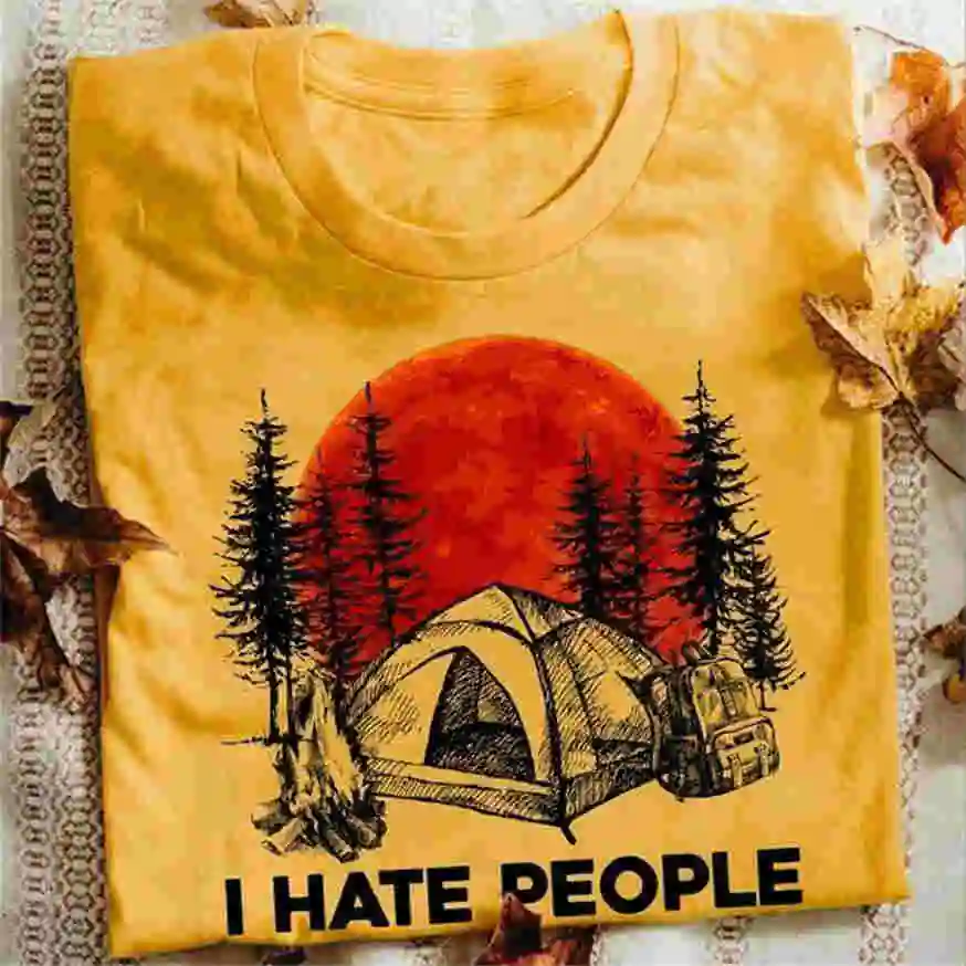 Camping I Hate People футболка хлопок золото для мужчин S 6Xl новая унисекс забавная