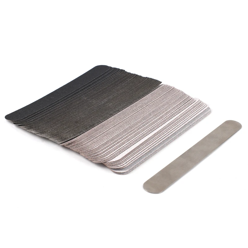 10pcs Straight Replacement Nail File 100/180/240 Grey/Black Removable SandPaper Stainless Steel Handle Metal Sanding Files