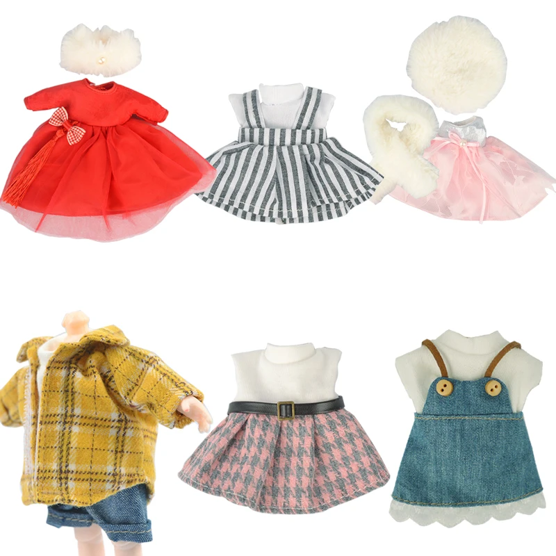 Doll Clothes 16 cm 6 inch Doll Bjd Clothes For Dolls Toys White Wedding Dress Spring Summer Winter Season Clothing Suit Furs For Girls 15cm doll clothes