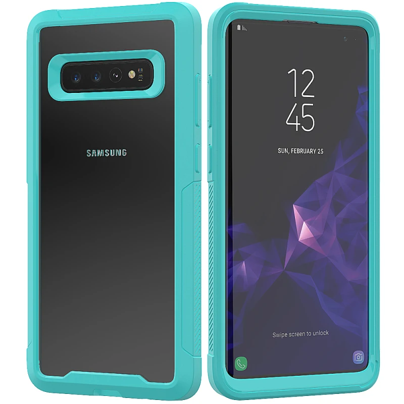 2 в 1 жесткий чехол для телефона для samsung Galaxy S10 Чехол Мягкий ТПУ бампер 360 Защитный чехол для Galaxy S10 Capa Funda чехол - Цвет: Светло-голубой