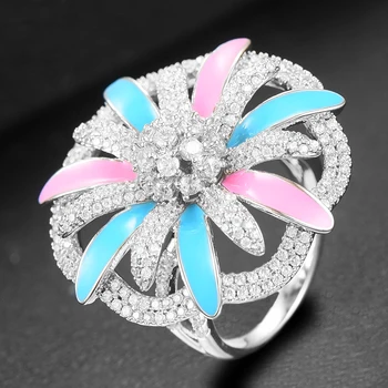 

GODKI Jimbora Luxury Dubai Morocco Shiny Flower Big Ring For Women Bridal Wedding Party brincos para as mulheres 2020 New Hot