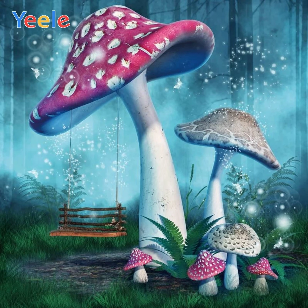 

Fairy Tale Dreamy Wonderland Mushroom Forest Backdrop Newborn Baby Shower Kids Birthday Photography Background For Photo Studio