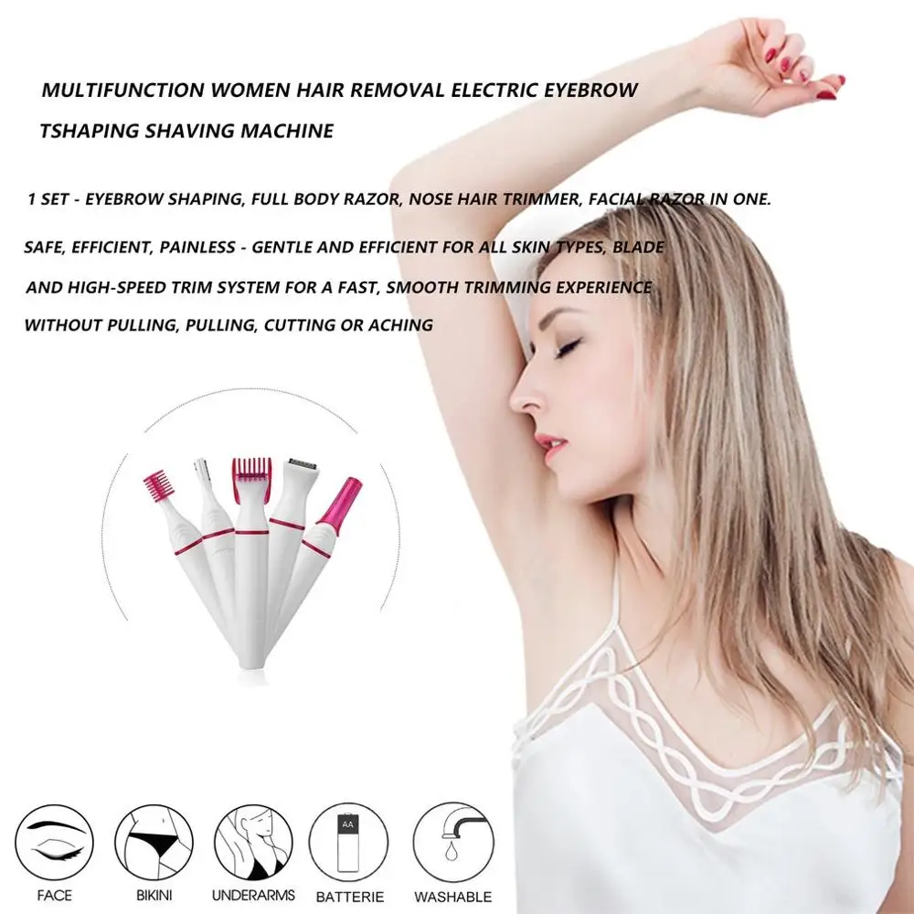 5 в 1 Многофункциональный Электрический эпилятор для женщин, для лица, подмышек, бикини, устройство для удаления волос, мини-бритва, триммер для бровей
