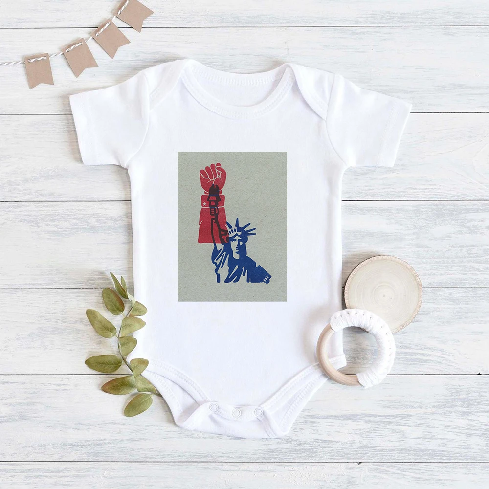 

New Style Romper Statue of Liberty Print Newborn Clothes Ropa Bebe Niña VOTE Toddler Jumpsuits 0-24M Pretty Infant Bodysuit