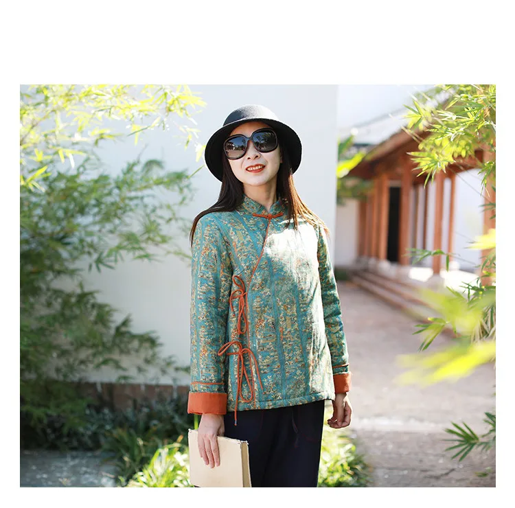 LZJN 2019 New Autumn Winter Short Padded Coats Chinese Style Contrast Color Bandage Quilted Thick Women Jacket Coat (10)