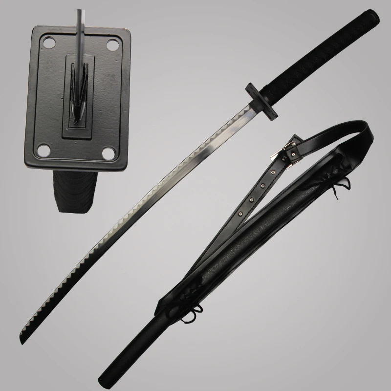 

Free Shipping Cosplay Real Steel Black Katana 41' Animation Samurai Swrod Props with Black Fake PU bag Decorative Metal tools