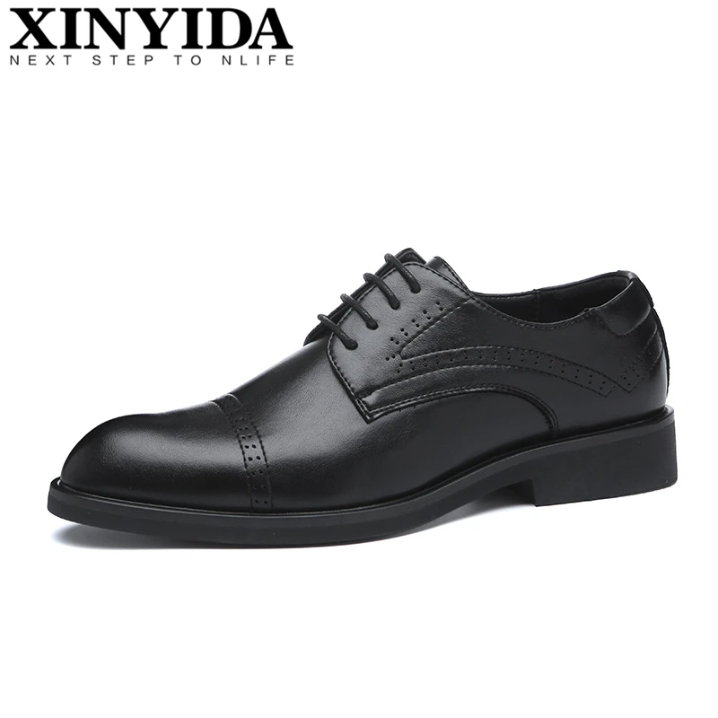 

2019 Brand XINYIDA Pointed Toe Men Leather Shoes Lace Up Breathable Causal Business Men Shoes Fashion Men Flat Shoes Size 38-44