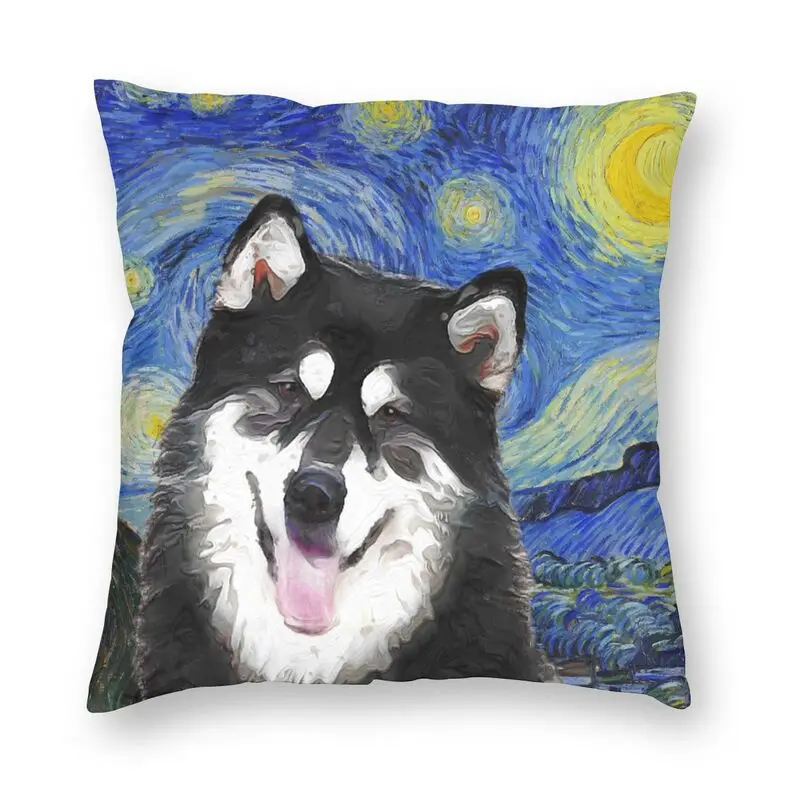 

Fashion Alaskan Malamute Starry Night Van Gogh Throw Pillow Case Home Decor Oil Painting Dog Cushion Cover Pillowcover for Sofa