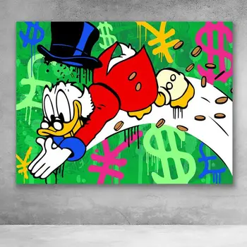 

Hand Painted Alec Monopolyingly Duck Swimming in the Money Oil Painting Wall Art Picture For Living Room Home Decor