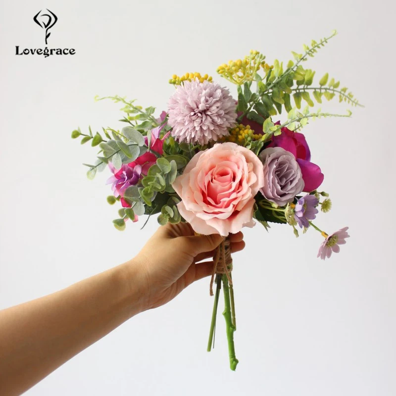 Purple Lovegrace Шелковый цветок Свадебный букет невесты держатель для букетов Искусственные Свадебные цветы цветок свадебные букеты Mariage домашний декор - Цвет: Purple