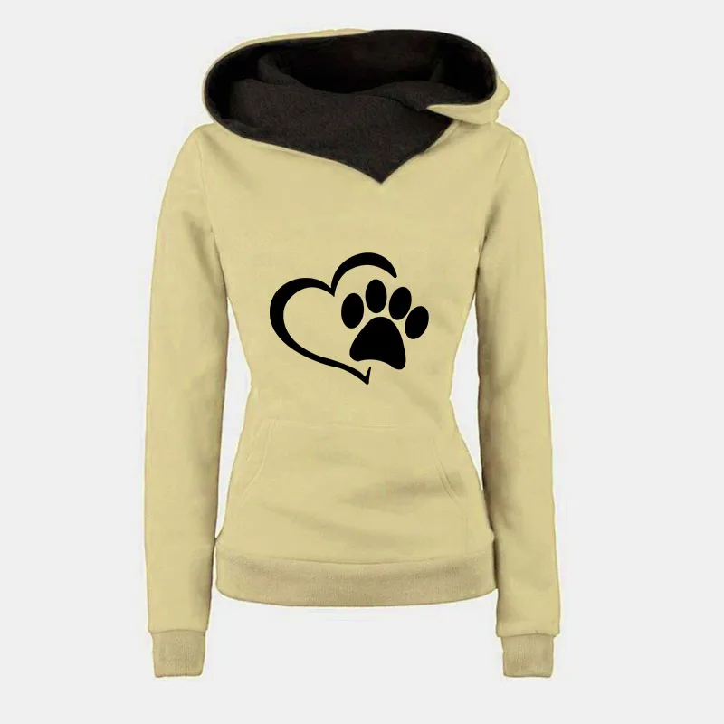  2019 New Fashion Kawaii Cat Dow Paw Print Hoodies Sweatshirts Women Plus Size Cotton Thick Pockets 