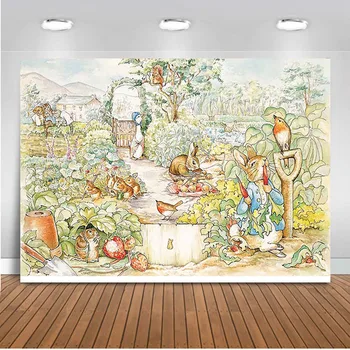 

Peter Rabbit background for photography field backdrop for photo studio children birthday party decoration supplies bunny prop