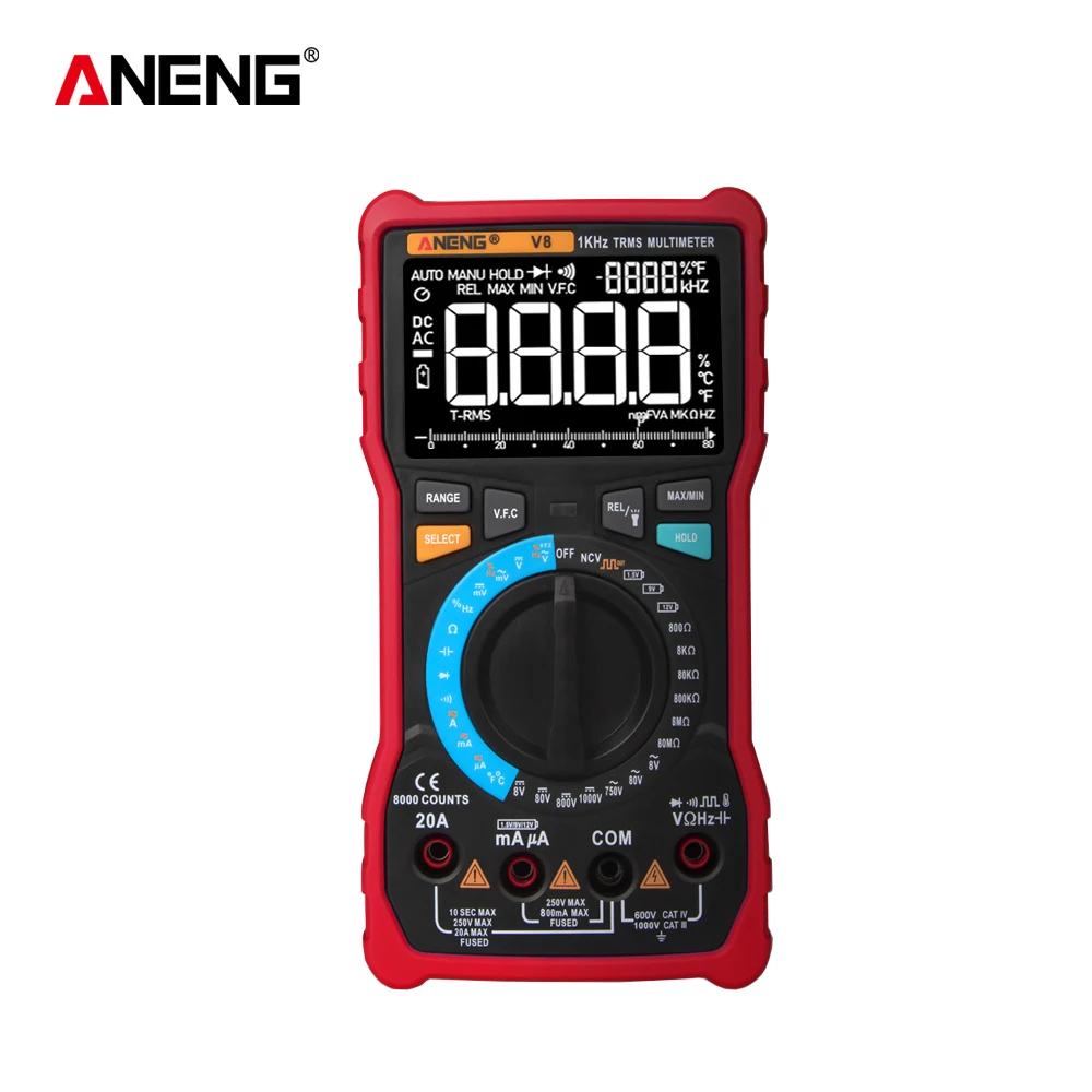 ANENG V8 ЖК-цифровой мультиметр Профессиональный 8000 NCV True RMS AC/DC напряжение тока резистор конденсатор транзисторный тестер - Цвет: Красный