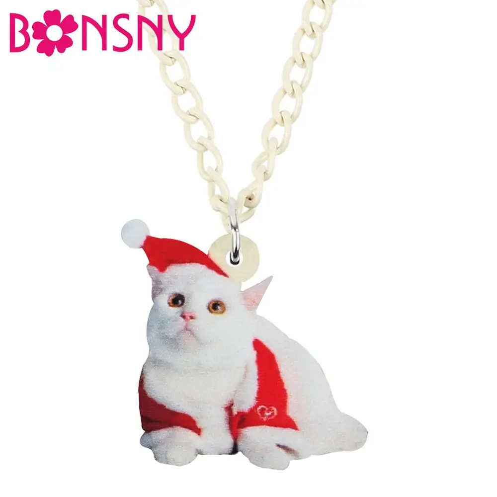 Bonsny Акриловая Рождественская шляпа Shih Tzu кошка котенок ожерелье подвеска цепочка