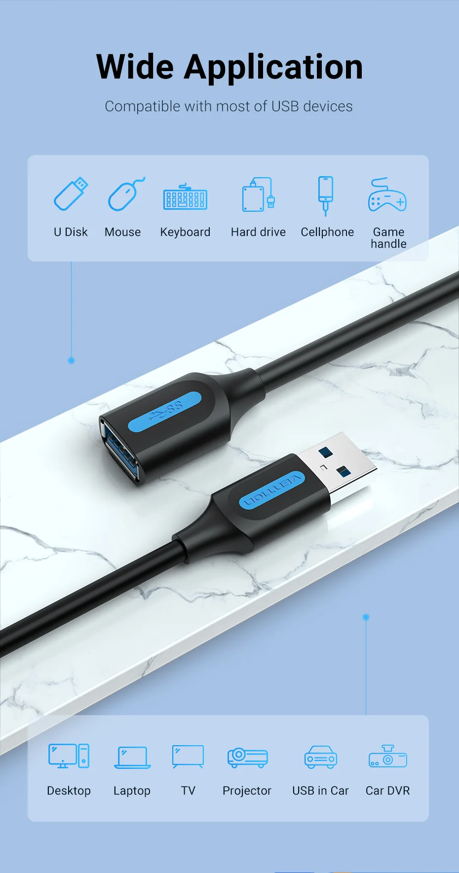 Vention USB 3.0 Extension Cable Male to Female Extender