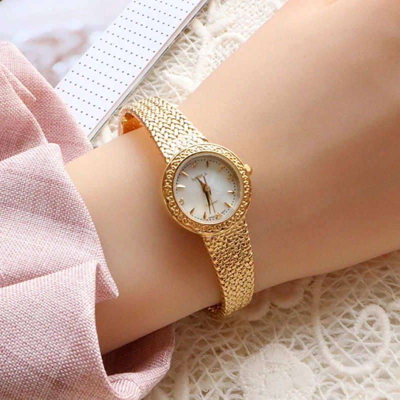 Women Gold Watches INS New Carved Natural Fritillaria Face Women's Small Gold Watch 30m Waterproof High Quality Movement