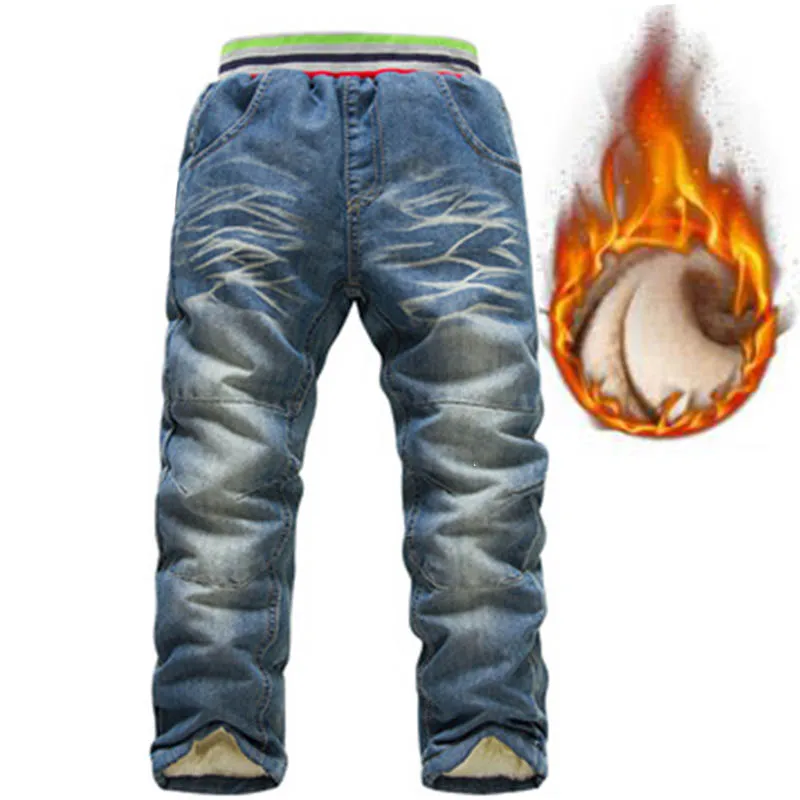 

Winter Children's Fashion Thick Warm Pants Elastic Waist New Kids Boy Soft Double Layer Plus Velvet Casual Jeans